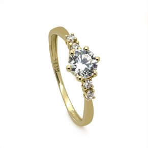 Yellow Gold Round Cut Cubic Zirconia Ring