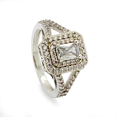 Zaveris Sterling Silver Emerald Cut Cubic Zircon Ring