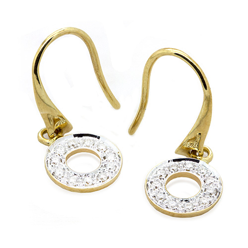 18 Karat Yellow Gold Diamond Fish Hook Earrings For Sale at