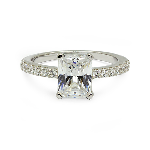Zaveris Silver Elegance Emerald-Cut Cubic Zircon Ring