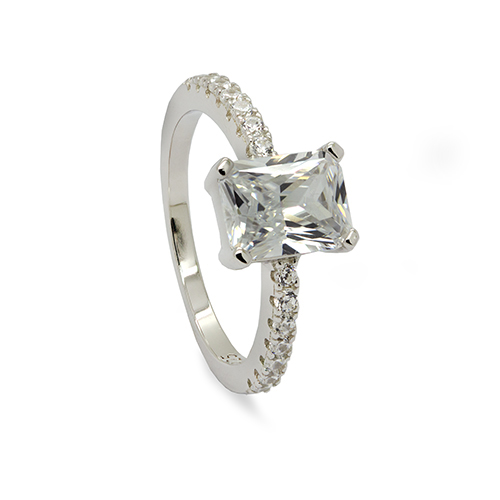 Zaveris Silver Elegance Emerald-Cut Cubic Zircon Ring