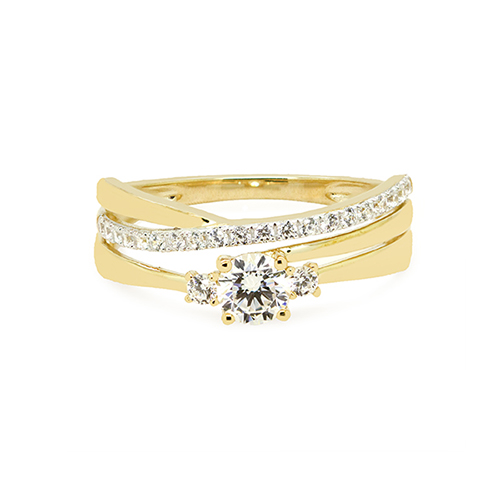 Zaveris Reverse Tapered 9 Carat Yellow Gold and Cubic Zirconia Ring