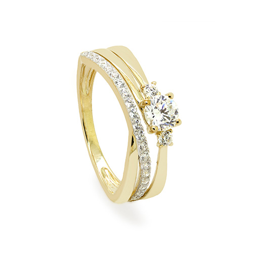 Zaveris Reverse Tapered 9 Carat Yellow Gold and Cubic Zirconia Ring