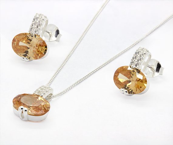 Zaveris Champagne Zirconia Sterling Silver Set
