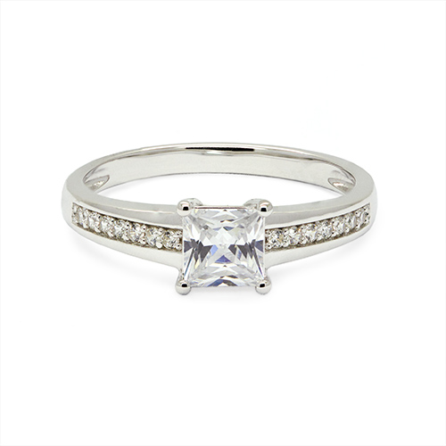 Zaveris 9 Carat White Gold Princess Cut Cubic Zirconia Ring