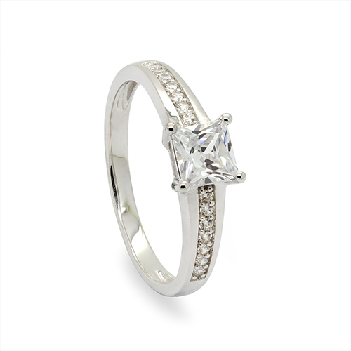 Zaveris 9 Carat White Gold Princess Cut Cubic Zirconia Ring