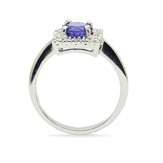 Zaveris 18 Carat White Gold Tanzanite and Diamond Halo Ring