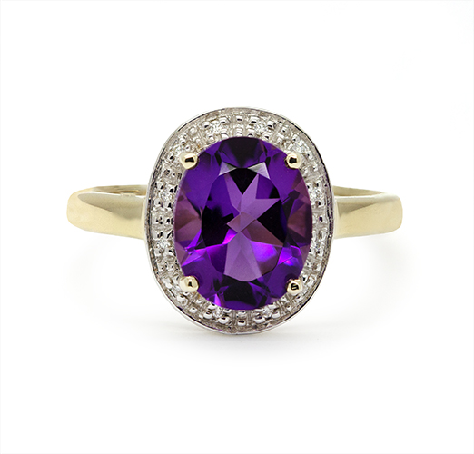 Zaveris 9 Carat Yellow Gold Amethyst Diamond Halo Ring