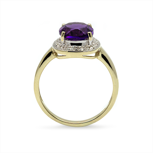 Zaveris 9 Carat Yellow Gold Amethyst Diamond Halo Ring
