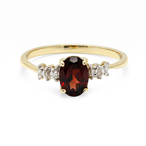 Zaveris 9 Carat Yellow Gold Classic Red Garnet And Diamond Ring