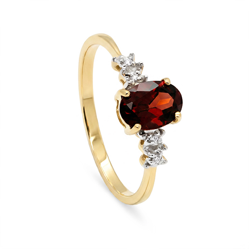 Zaveris 9 Carat Yellow Gold Classic Red Garnet And Diamond Ring