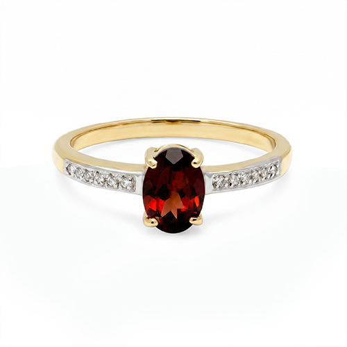 Zaveris 9 Carat Yellow Gold Red Garnet and Diamond Ring
