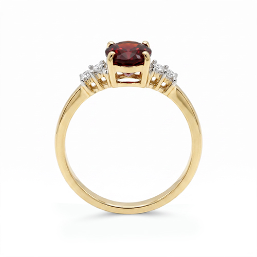 Zaveris 9 Carat Yellow Gold Red Garnet and Diamond Ring