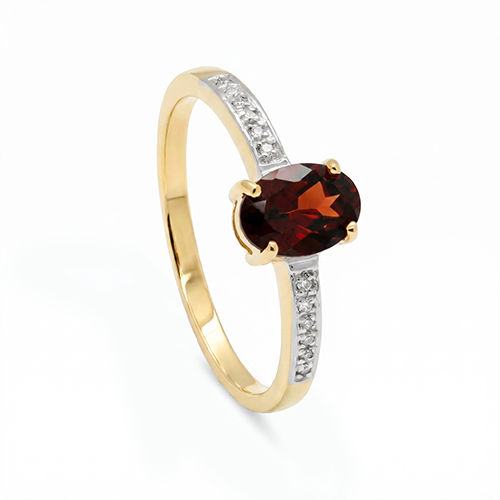 Zaveris 9 Carat Yellow Gold Red Garnet and Diamond Ring