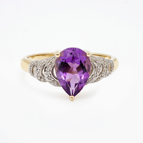 Zaveris 9 Carat Yellow Gold Amethyst And Diamond Engagement Ring