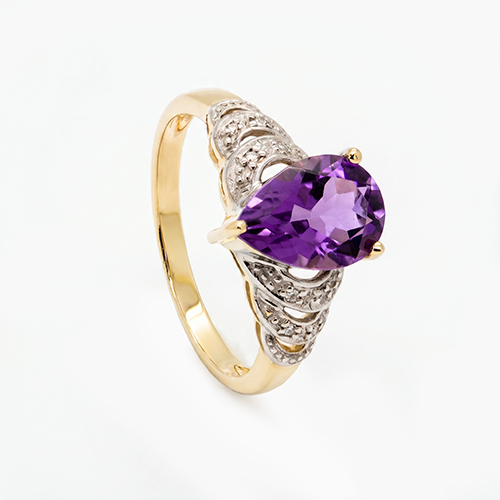 Zaveris 9 Carat Yellow Gold Amethyst And Diamond Engagement Ring