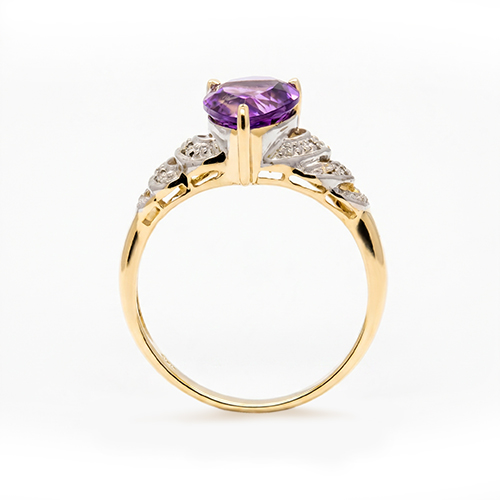 Zaveris 9 Carat Yellow Gold Amethyst And Diamond Engagement Ring