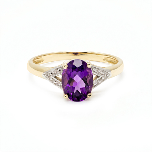 Zaveris 9 Carat Yellow Gold Amethyst and Diamond Ring