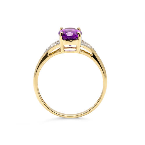 Zaveris 9 Carat Yellow Gold Amethyst and Diamond Ring