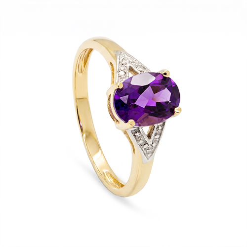 Zaveris 9 Carat Yellow Gold Amethyst and Diamond Ring