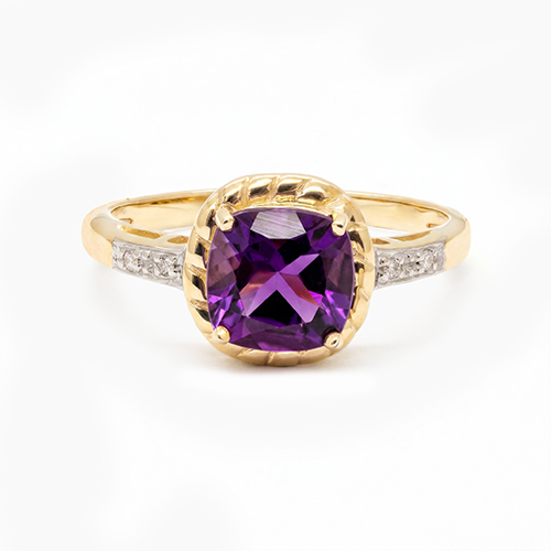 Zaveris 9 Carat Yellow Gold Amethyst And Diamond Engagement Ring