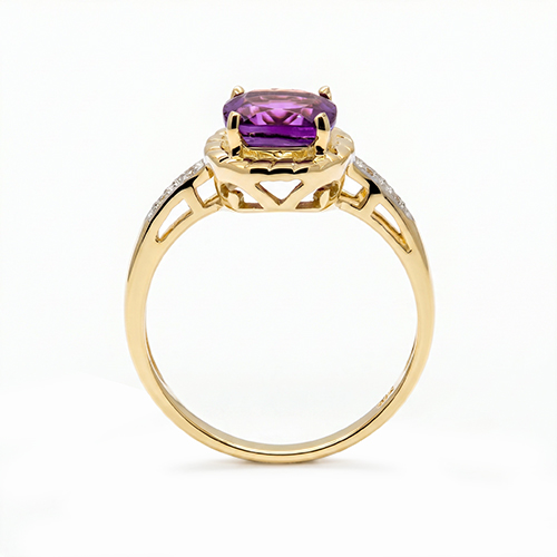 Zaveris 9 Carat Yellow Gold Amethyst And Diamond Engagement Ring