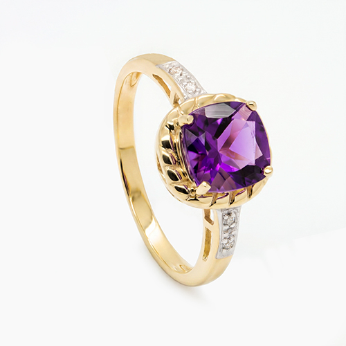 Zaveris 9 Carat Yellow Gold Amethyst And Diamond Engagement Ring