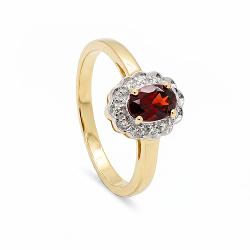 Zaveris 9 Carat Yellow Gold Red Garnet Halo Diamond Ring