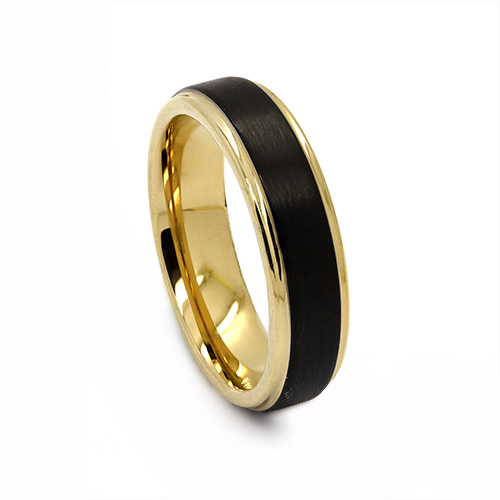 Zaveris 6mm Gold Stepped Edge Tungsten Carbide Ring
