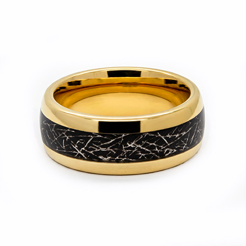 Zaveris 8mm Black Meteorite Inlay Gold Plated Tungsten Ring