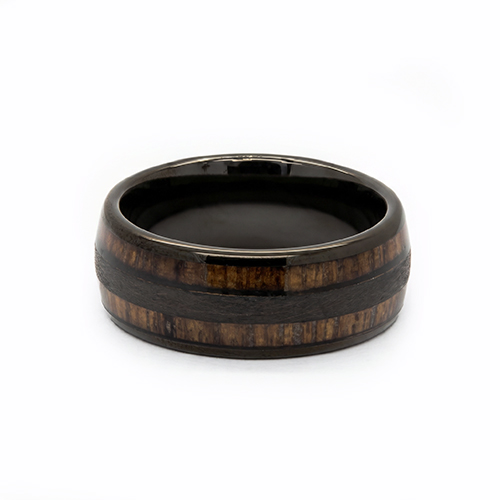 Zaveris 8mm Dual Whiskey Barrel Wood Tungsten Carbide Ring