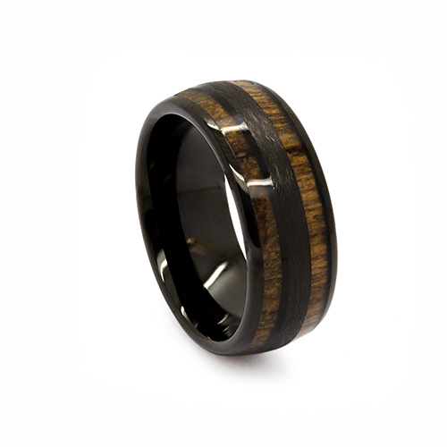 Zaveris 8mm Dual Whiskey Barrel Wood Tungsten Carbide Ring