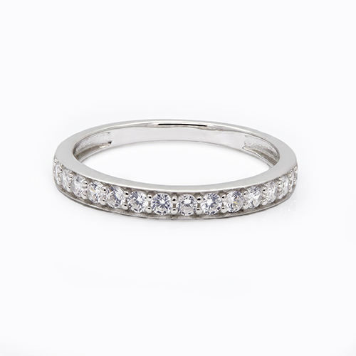 Zaveris Modern 9 Carat White Gold Shimmering Cubic Zirconia Slim Ring