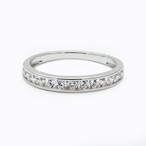 Zaveris 9 Carat White Gold Channel Set Cubic Zirconia Wedding Band