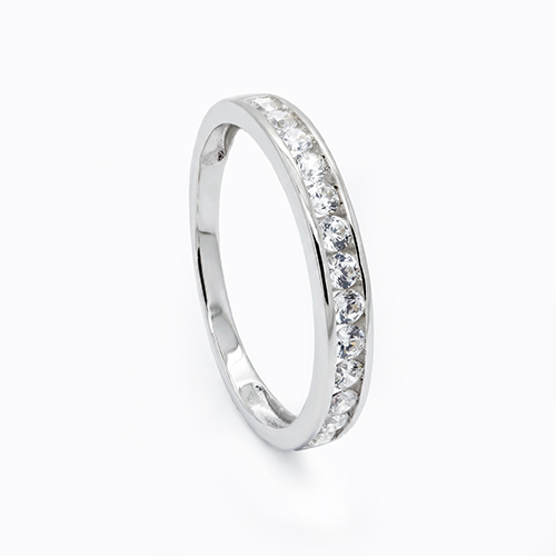 Zaveris 9 Carat White Gold Channel Set Cubic Zirconia Wedding Band