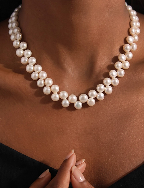 Zaveris Double-Strand White Button Freshwater Pearl Necklace
