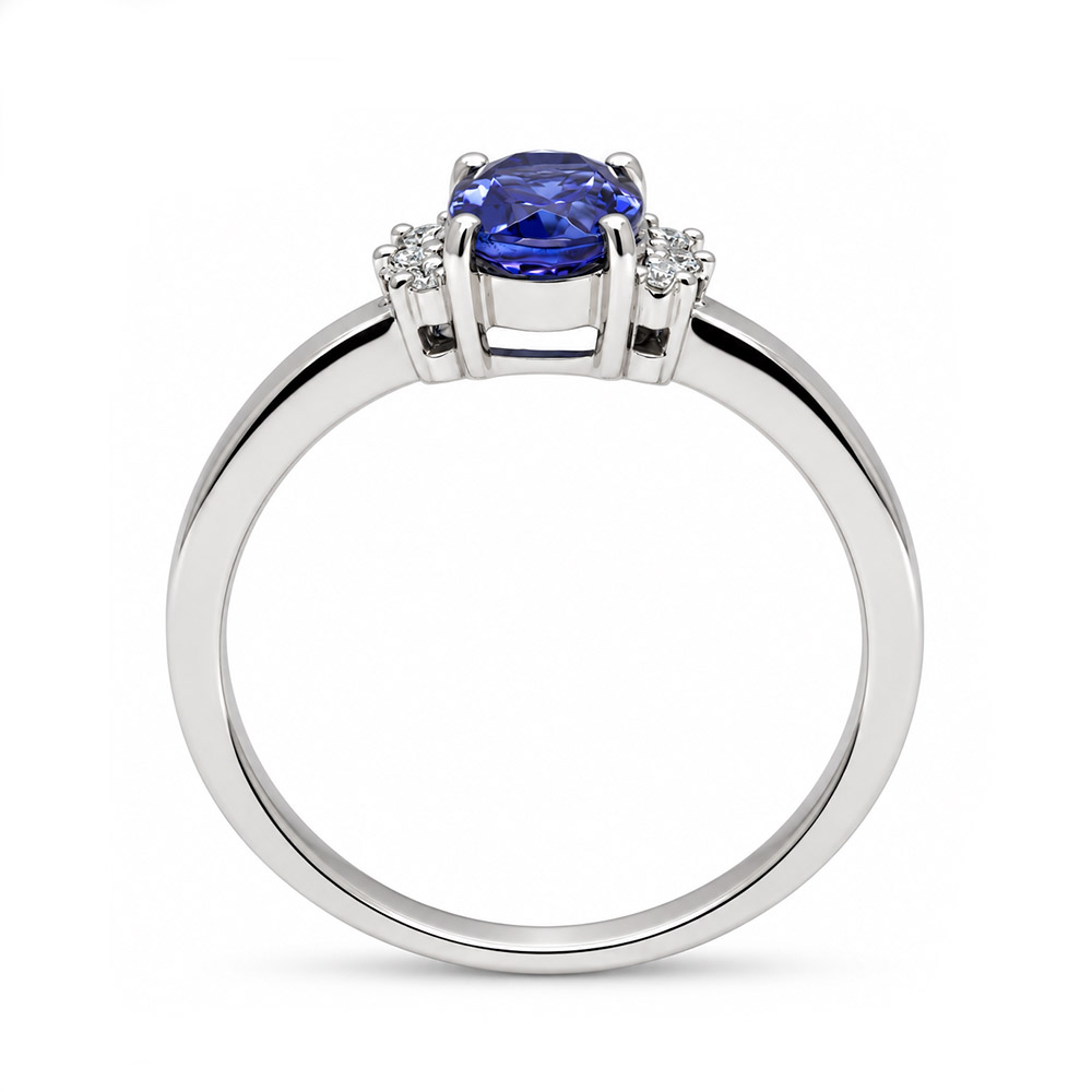 Zaveris 9 Carat White Gold Oval Cut Tanzanite and Diamond Ring