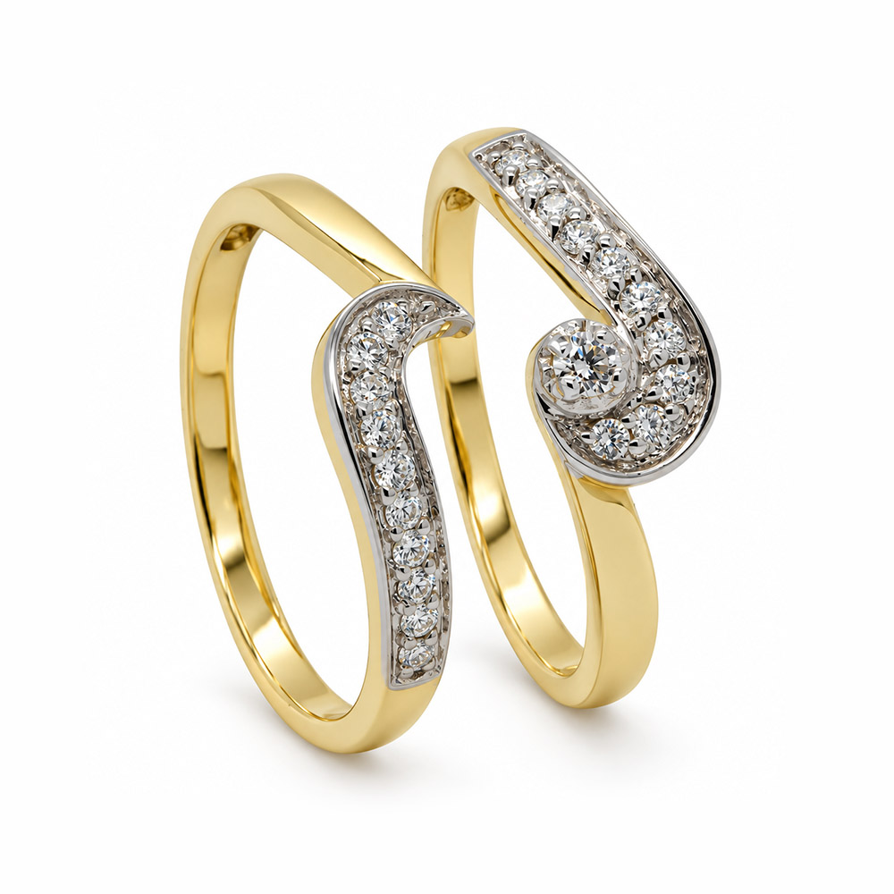 Zaveris 9 Carat Yellow Gold Cluster Diamond Bridal Set