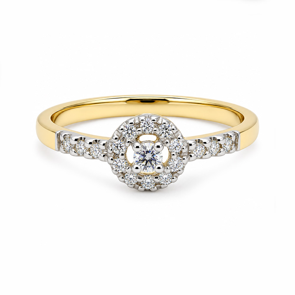 Zaveris 9 Carat Yellow Gold Round Diamond Halo Engagement Ring