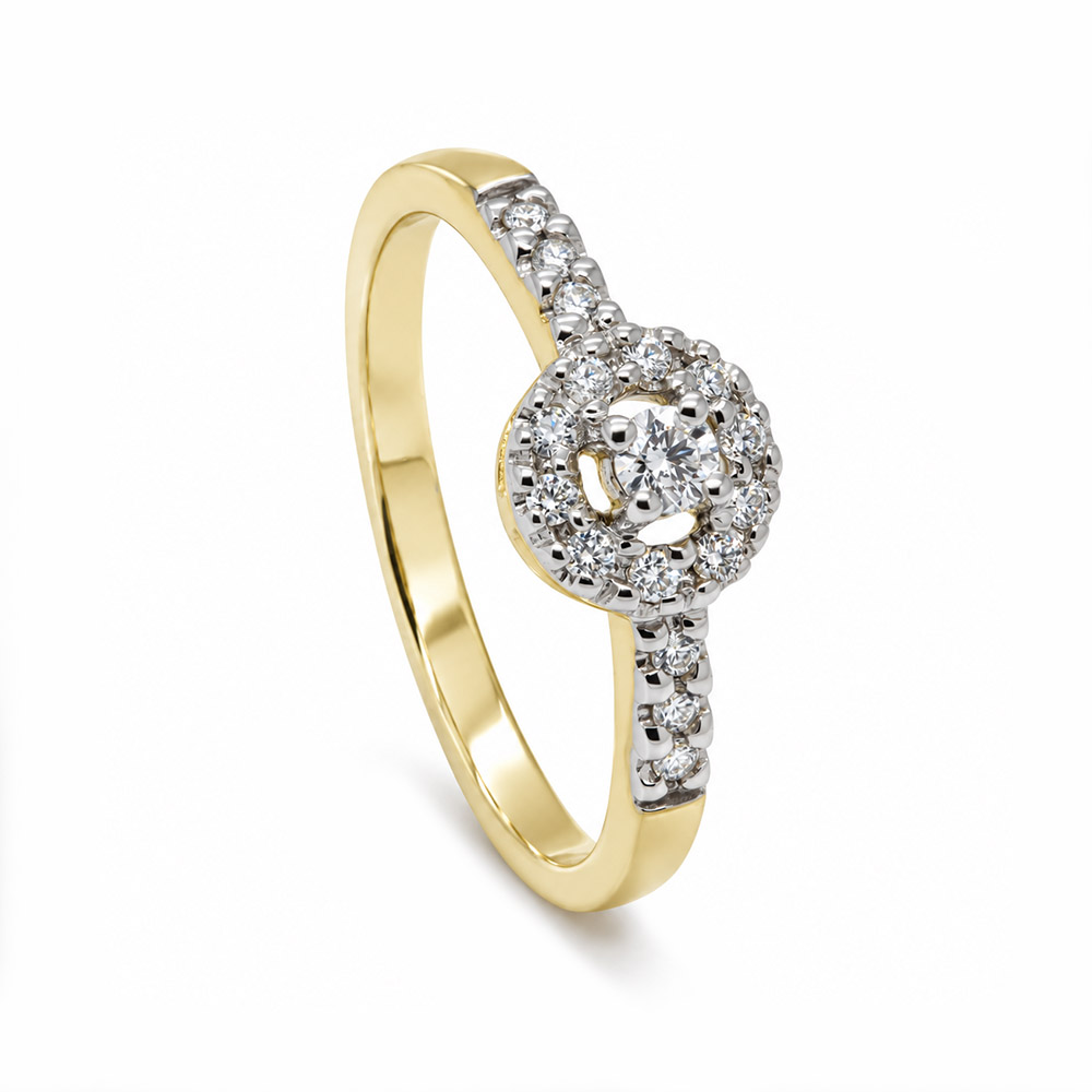 Zaveris 9 Carat Yellow Gold Round Diamond Halo Engagement Ring