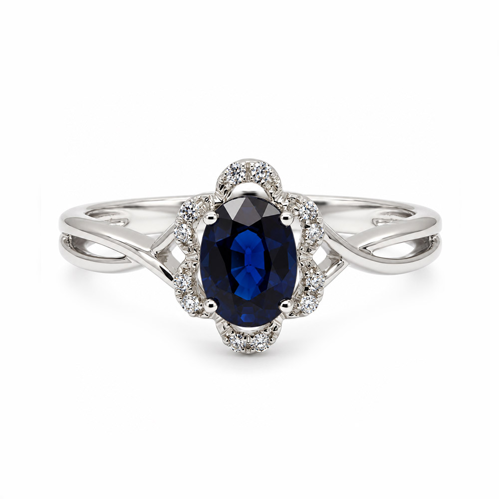 Zaveris 14 Carat White Gold Oval Sapphire and Diamond Ring