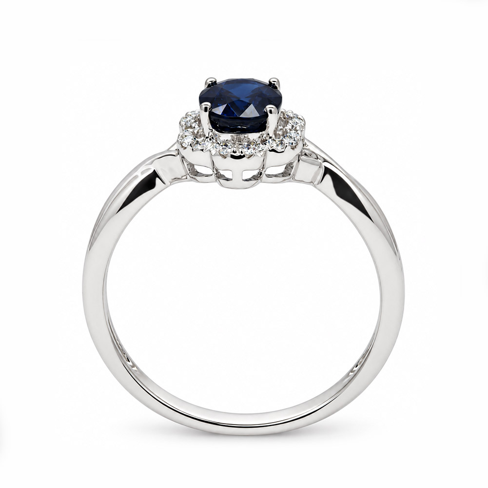 Zaveris 14 Carat White Gold Oval Sapphire and Diamond Ring
