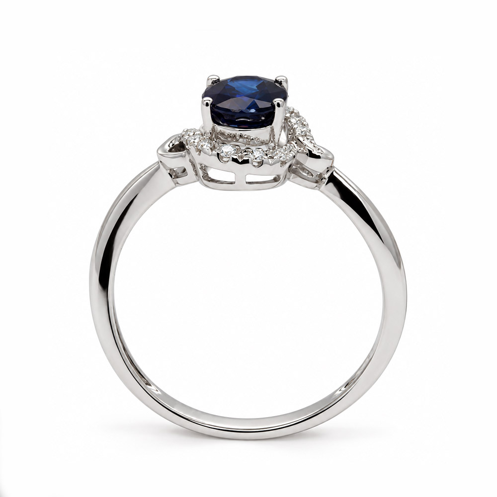 Zaveris 14 Carat White Gold Oval Blue Sapphire and Diamond Halo Engagement Ring