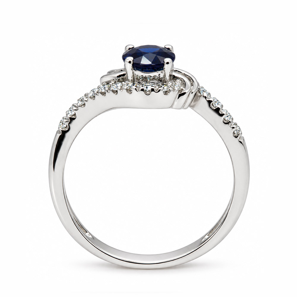 Zaveris 14 Carat White Gold Oval Sapphire and Diamond Swirl Ring
