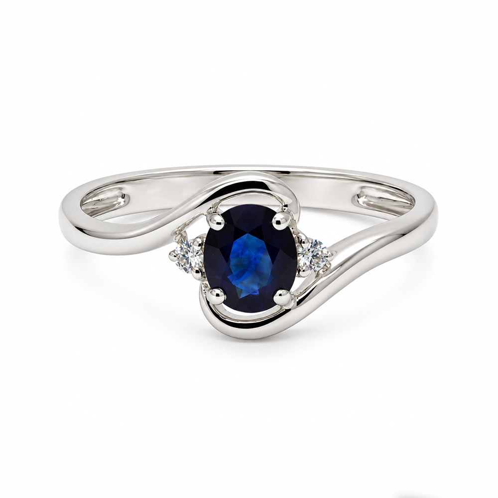 Zaveris 14 Carat White Gold Oval Sapphire and Diamond Bypass Ring