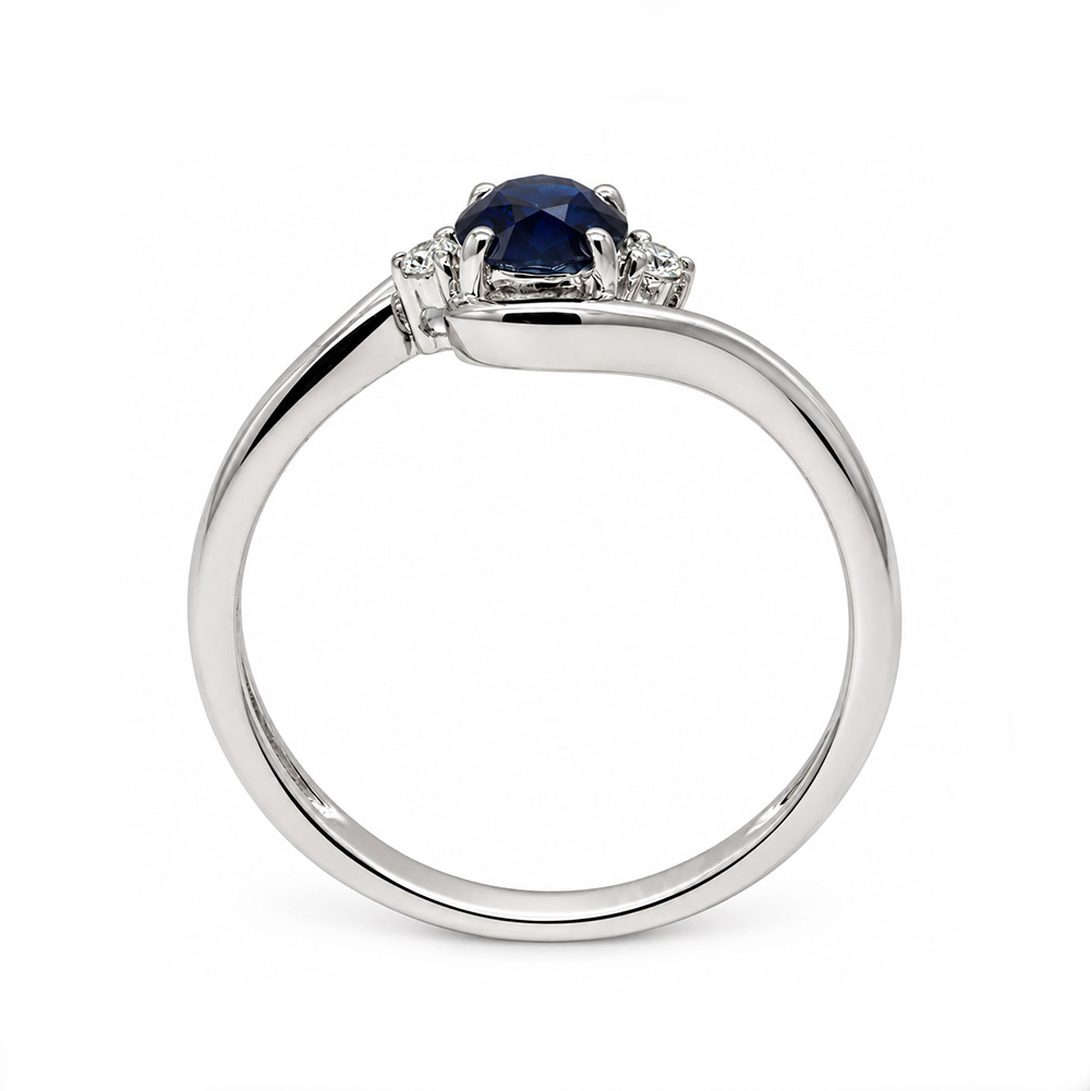 Zaveris 14 Carat White Gold Oval Sapphire and Diamond Bypass Ring
