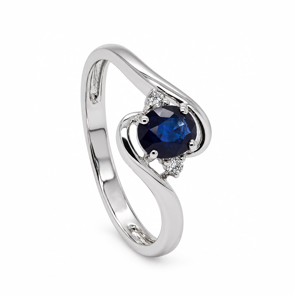 Zaveris 14 Carat White Gold Oval Sapphire and Diamond Bypass Ring