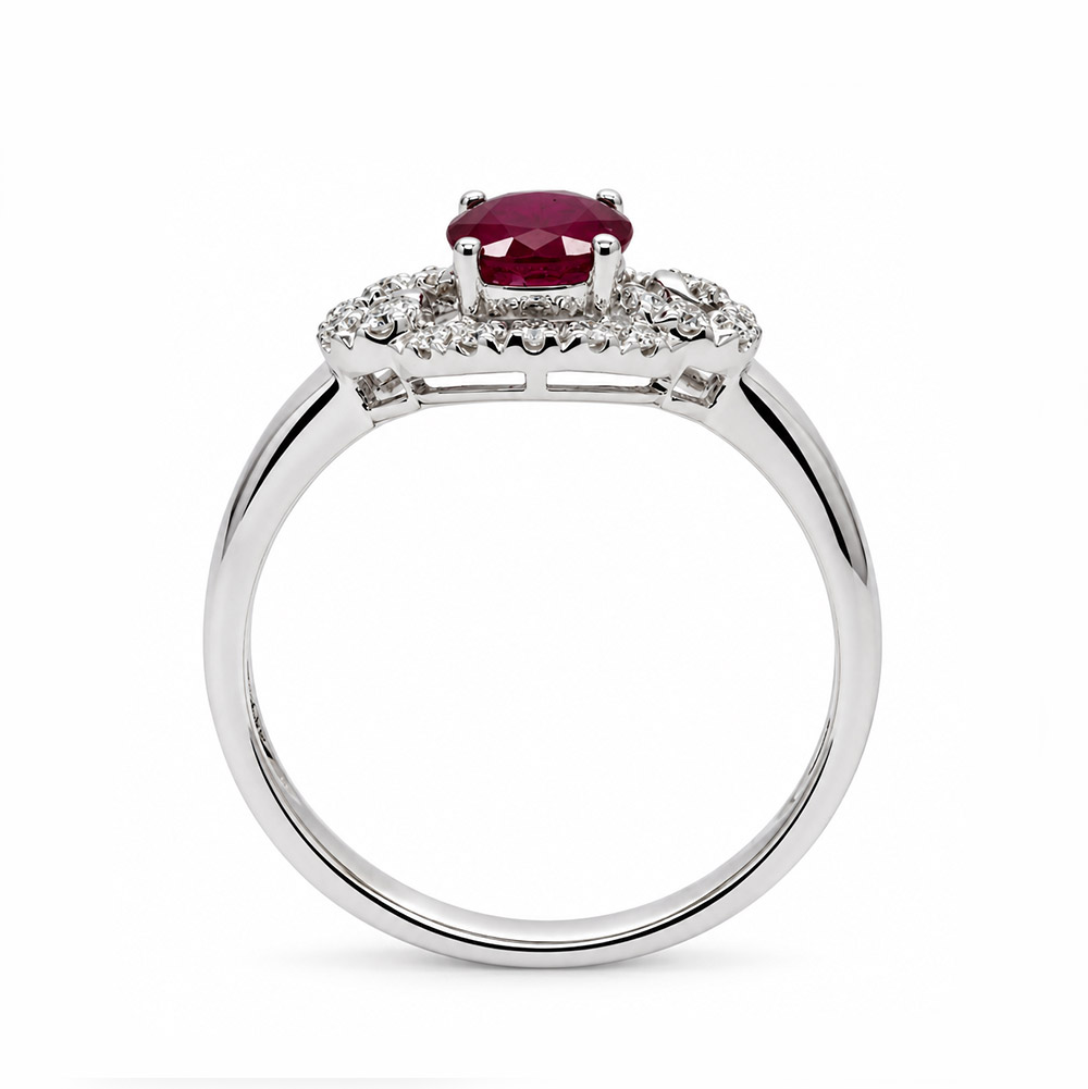 Zaveris 14 Carat White Gold Oval Ruby and Diamond Halo Engagement Ring