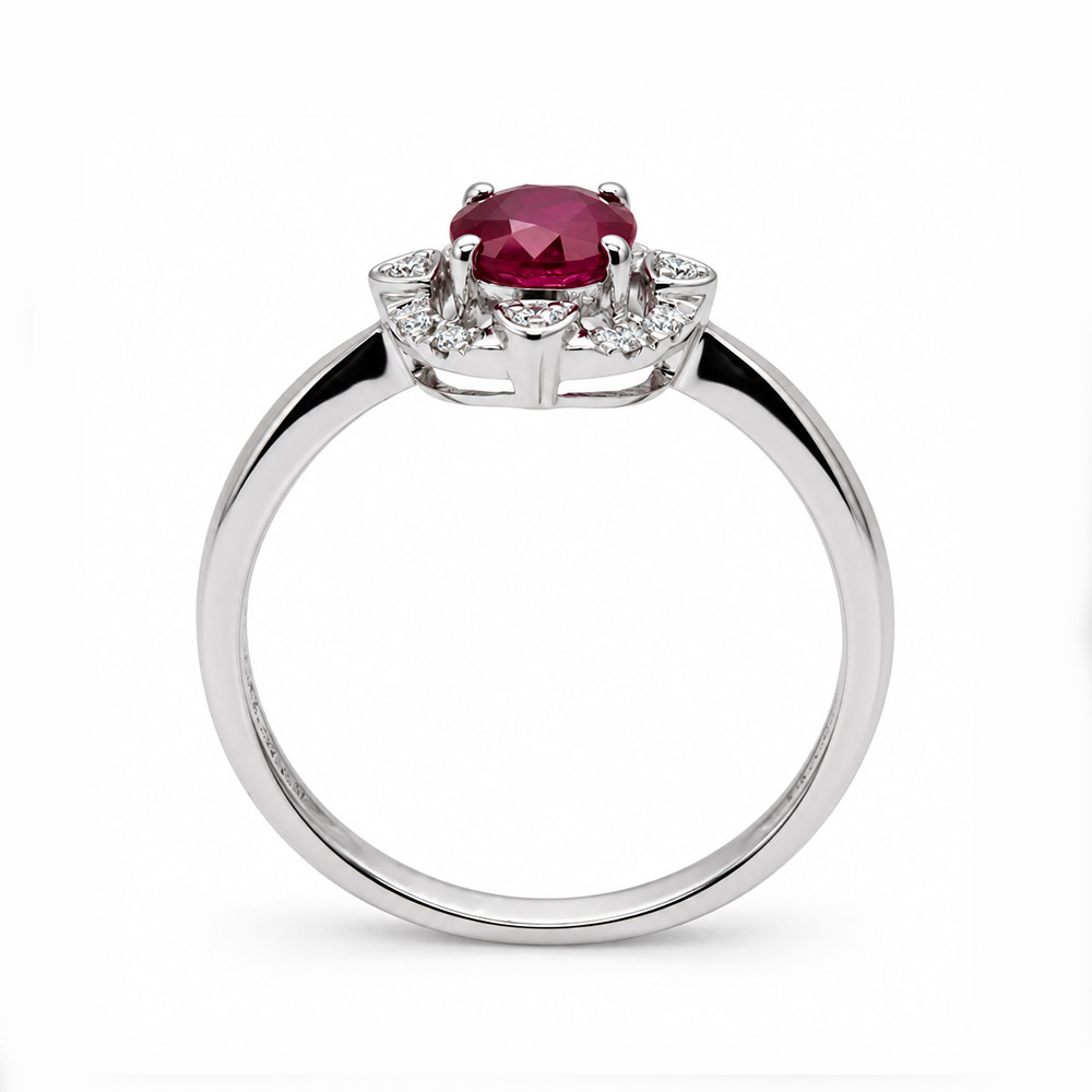 Zaveris 14 Carat White Gold Ruby and Diamond Floral Halo Engagement Ring