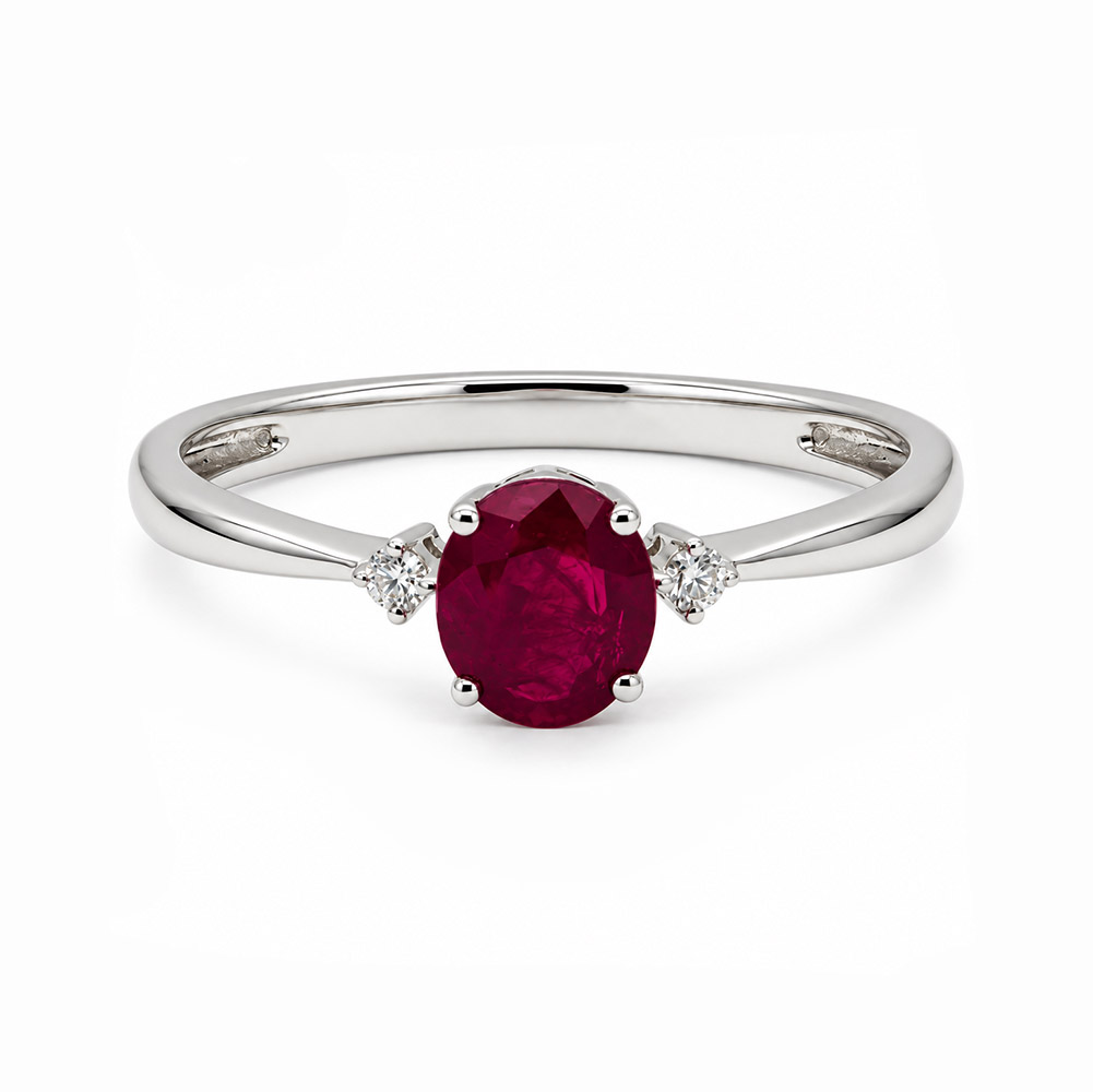 Zaveris 14 Carat White Gold Oval Ruby and Diamond Accent Engagement Ring